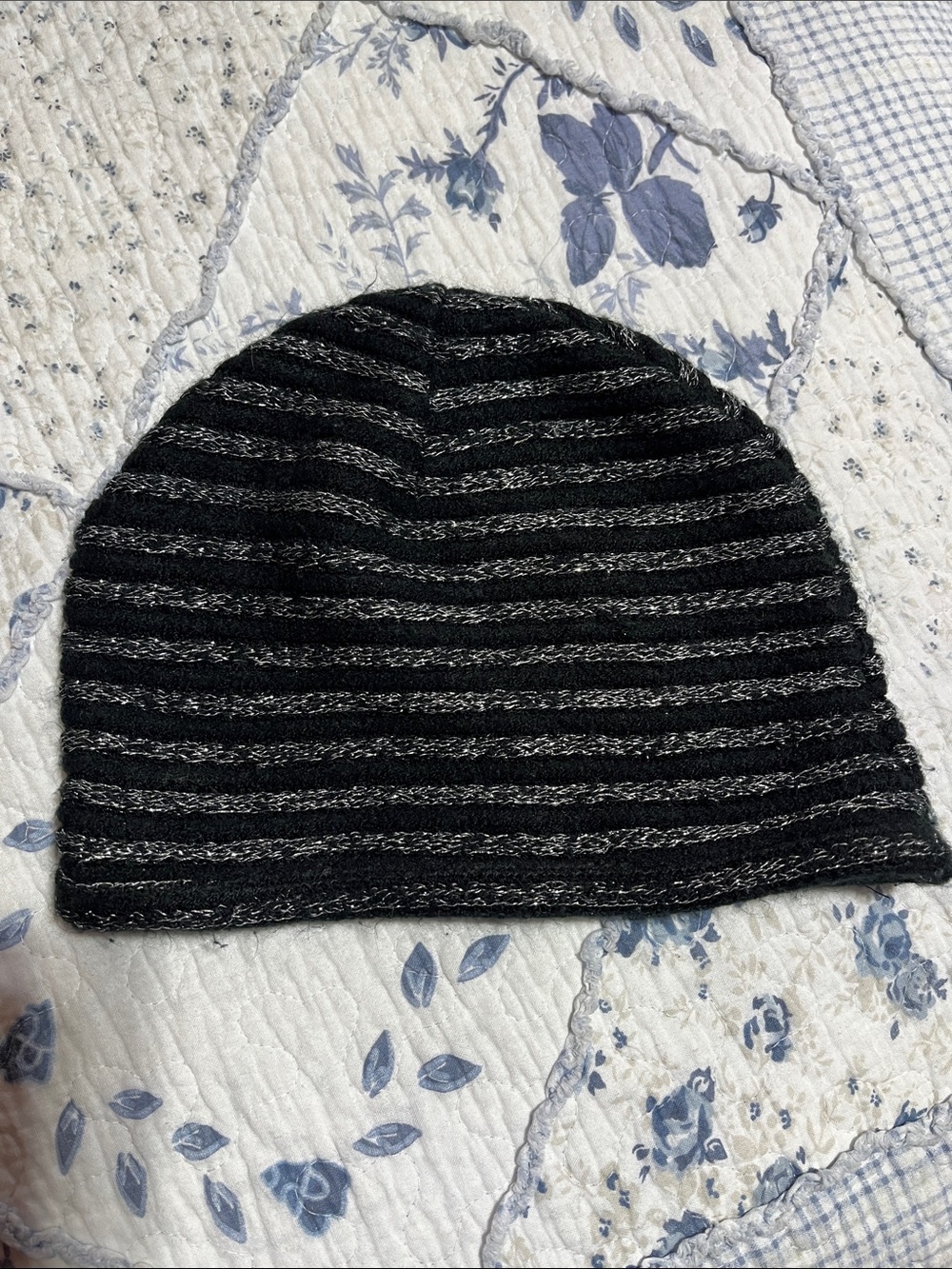Cato Black & Silver Striped Knit Beanie